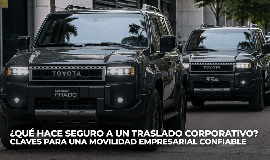 Camioneta blindada transportando ejecutivos frente a un edificio corporativo moderno.