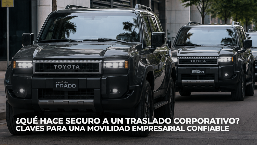 Camioneta blindada transportando ejecutivos frente a un edificio corporativo moderno.